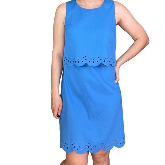 Loft Blue Eyelet Sleeveless Career Shift Dress Knee Length Size 6 Easter Work - Picture 8 of 8